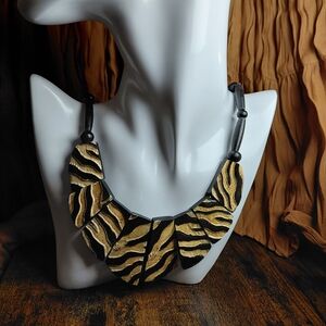 Wooden Black and Gold Statement Necklace